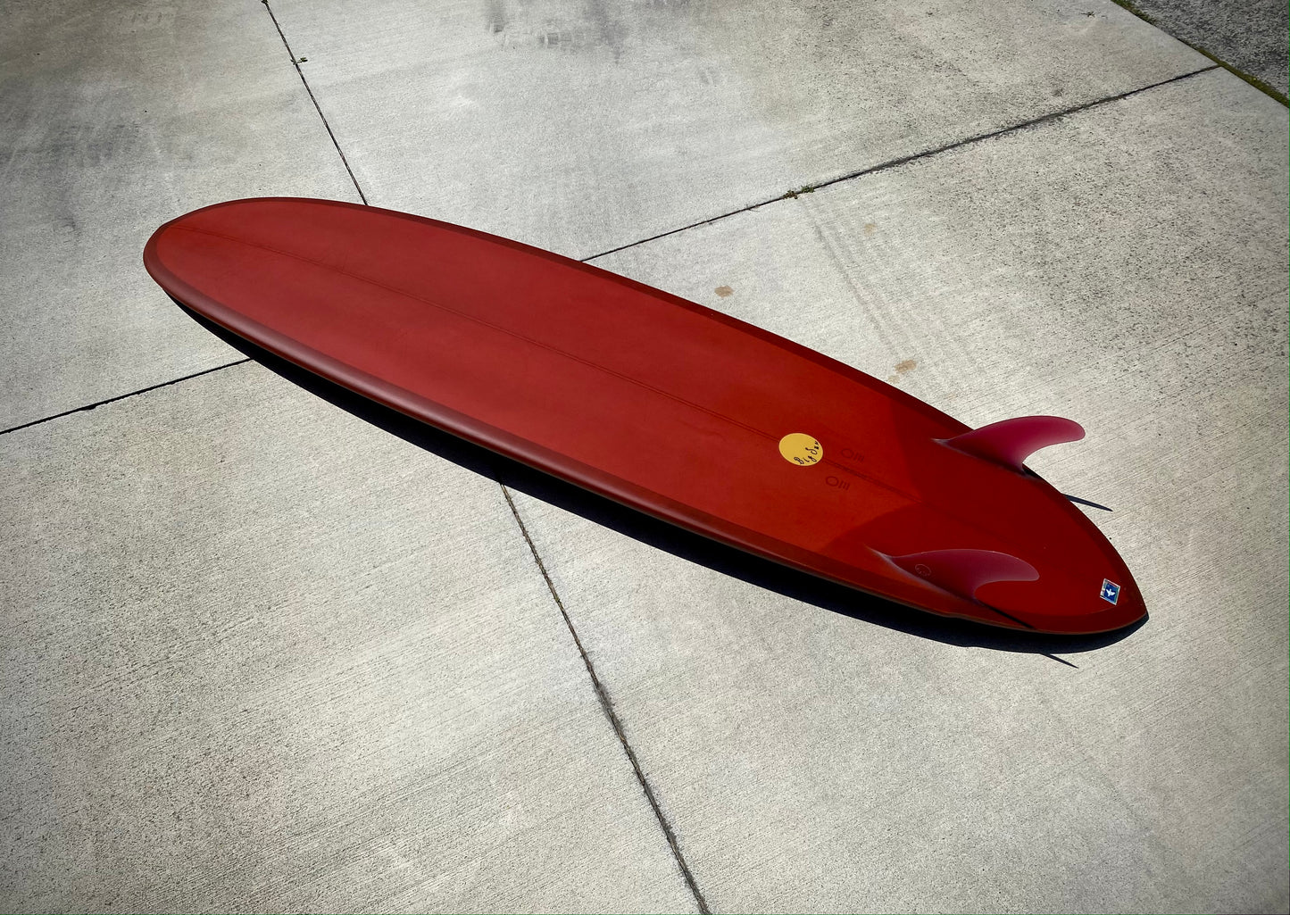 7'0 Twin Pin Midlength in Sun-Dried Red with Glass in 80's Twins