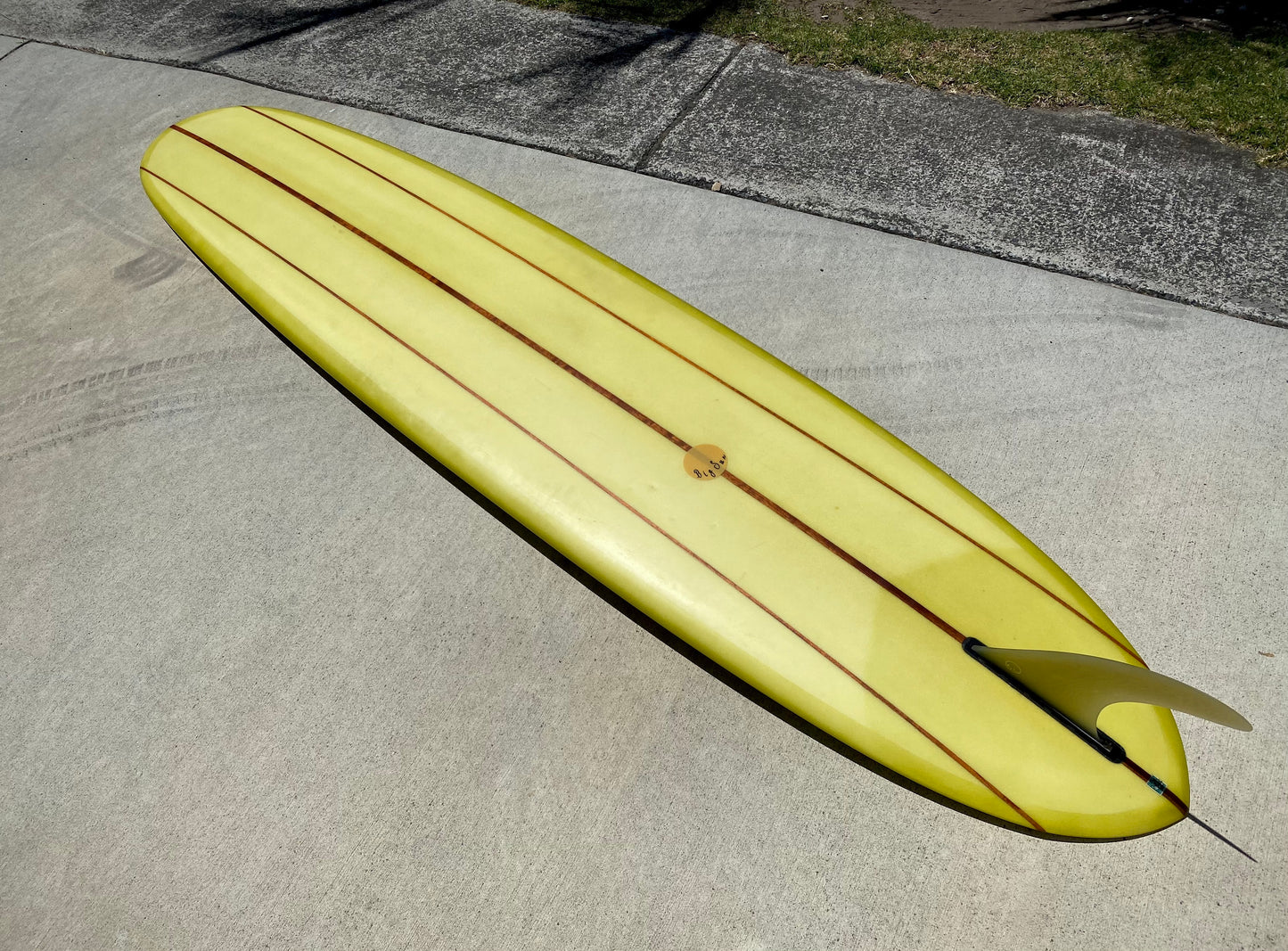 Used 9'2 Hotdogger - Ripe Lemon Tint Triple Cedar Stringer Pin Tail