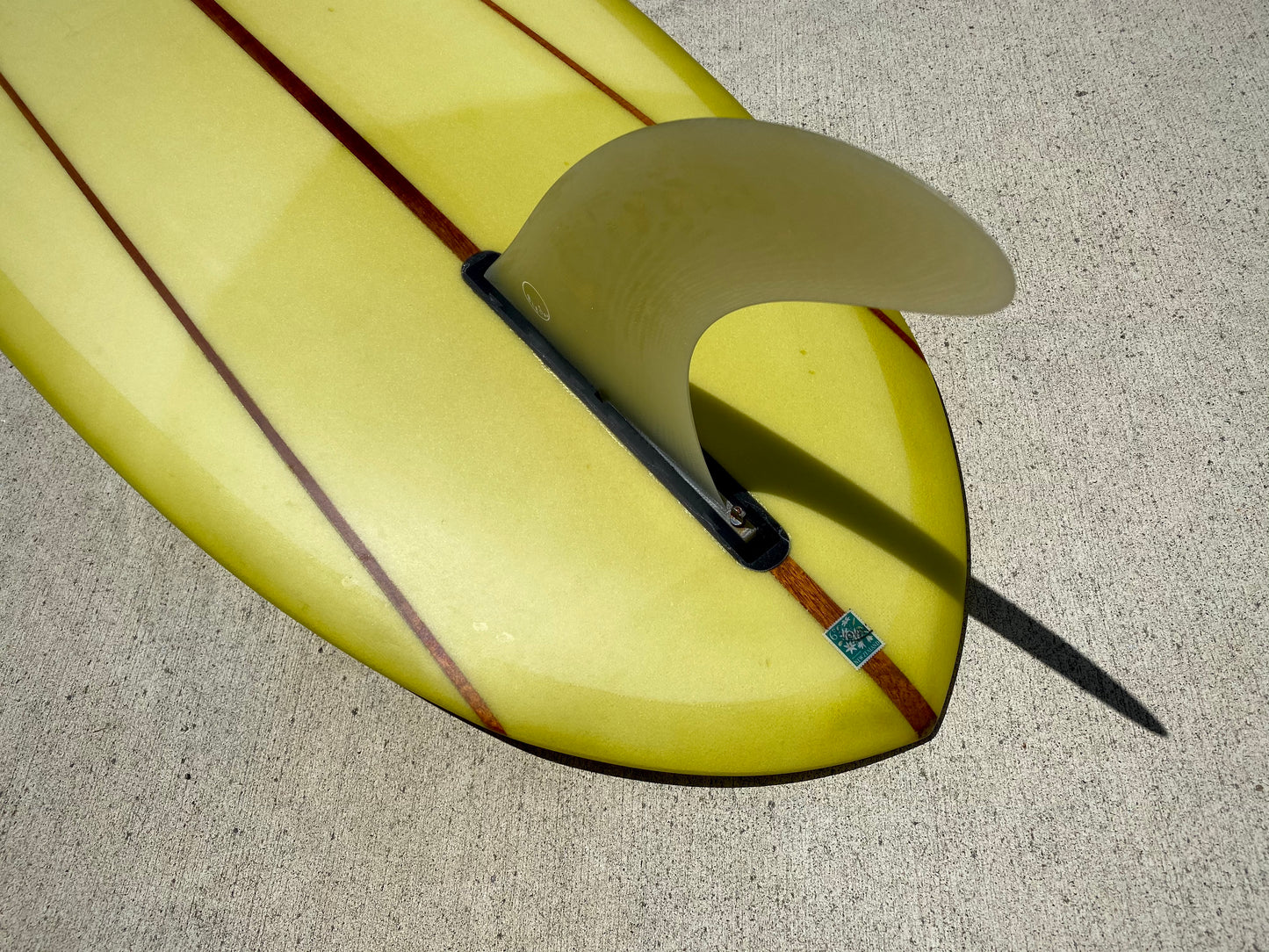 Used 9'2 Hotdogger - Ripe Lemon Tint Triple Cedar Stringer Pin Tail