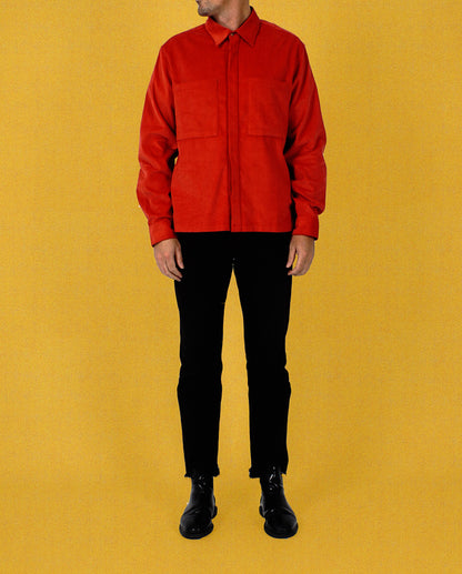 BIG SUN CORD SHIRT - CORAL RED