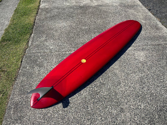 Used Big Log Pin Tail - 9'7 Double Cedar Stringer Ruby Red wrapped bottom